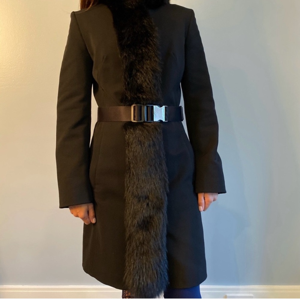 Prada Black Nylon Coat with Fur Detail